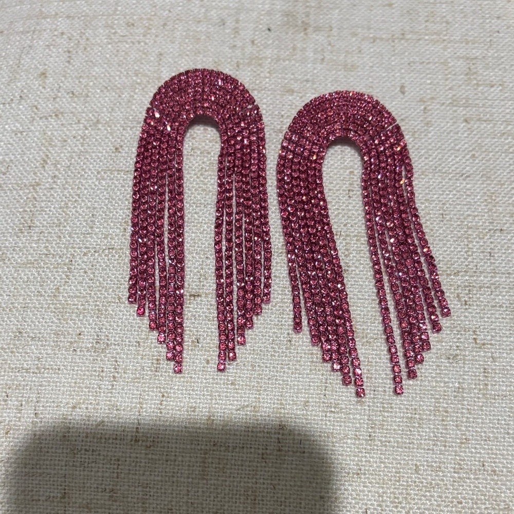 Pink Crystal Fringe Earrings